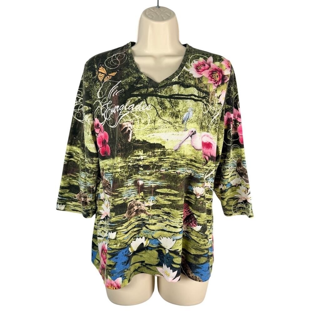 The Everglades Tee PM V-neck Rhinestones Graphic Print Florida Vacation